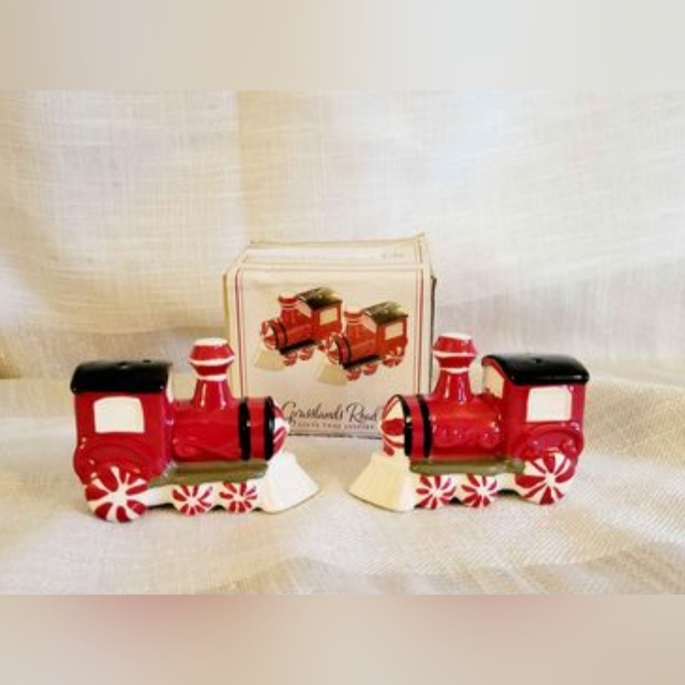 Vintage Christmas Train Salt + Pepper Shakers Set